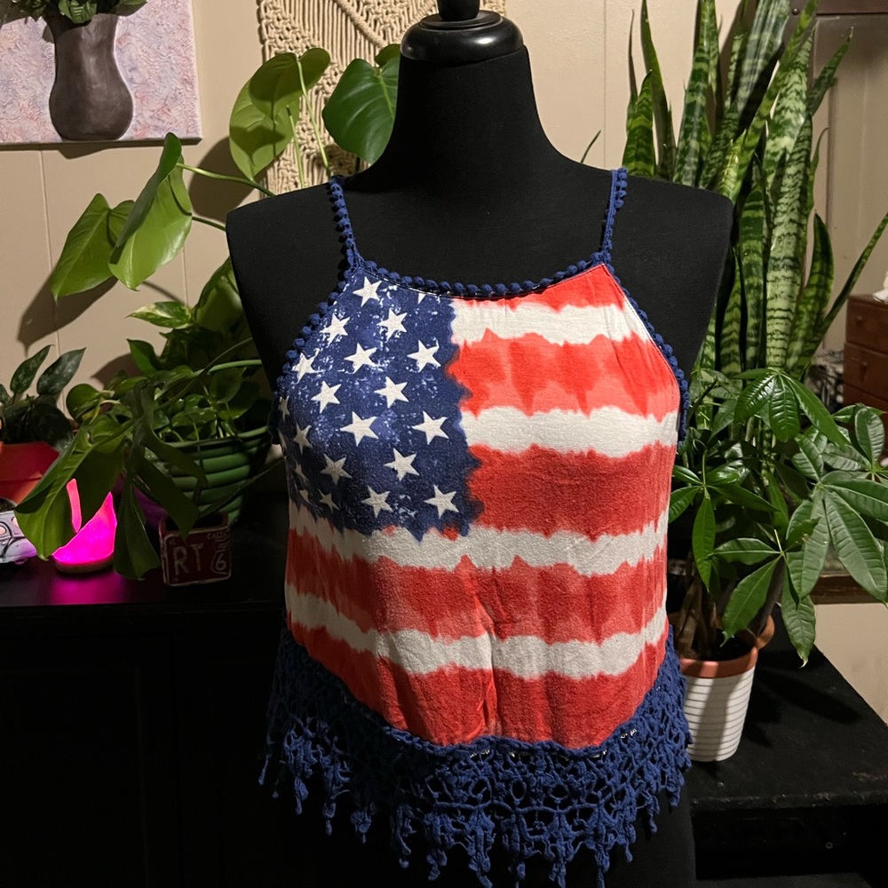 Rue 21 red white and blue flag tank top. Size Large